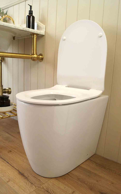 Package - Narva Rimless Floor Mounted Pan & Seat + Geberit In-wall Cistern + Flush Plate