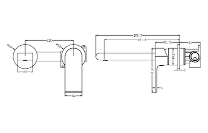 Nero Bianca Wall Mixer 200mm Spout Separate Backplates