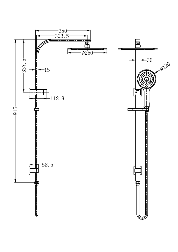 Nero Bianca Flat Rail Round 250mm Combination Shower