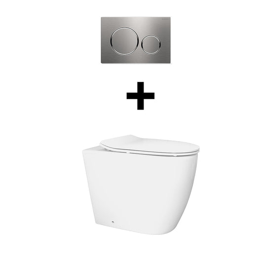 Package - Narva Rimless Floor Mounted Pan & Seat + Geberit In-wall Cistern + Flush Plate