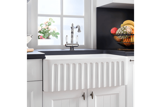 Novi 75 x 46 Fine Fireclay Gloss White Farmhouse Butler Sink