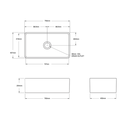 T&H Novi 76 X 46 Fine Fireclay Butler Sink Double Sided Flat & Ribbed Front
