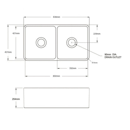 Novi 84 x 46 Fine Fireclay Matte Black Farmhouse Butler Sink