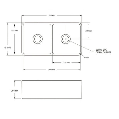 Novi 84 x 46 Fine Fireclay Gloss White Farmhouse Butler Sink