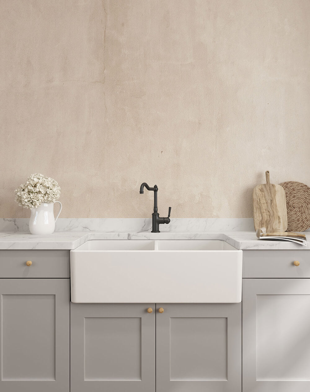 Novi 85 x 46 Fine Fireclay Matte White Farmhouse Butler Sink