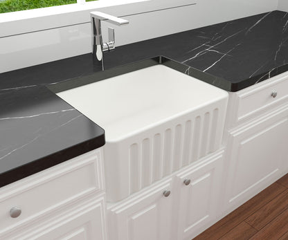 Novi 60 x 46 Fine Fireclay Matte White Farmhouse Butler Sink