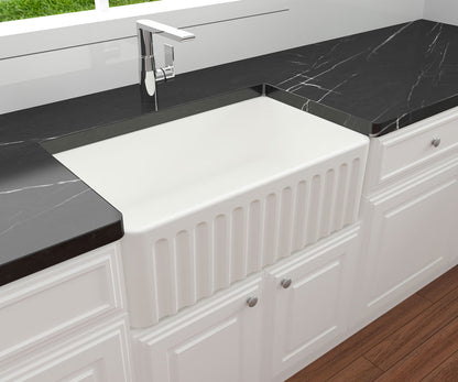 Novi 75 x 46 Fine Fireclay Matte White Farmhouse Butler Sink