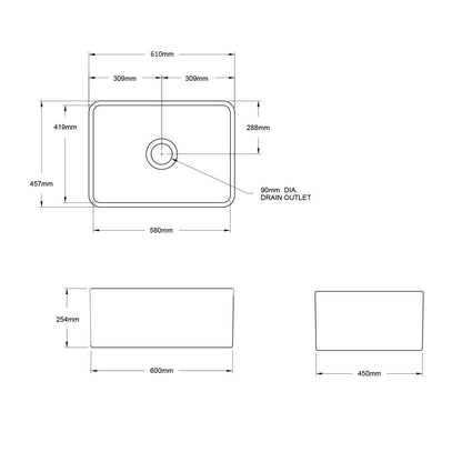 Turner Hastings Novi 60 x 46 Fireclay Single Butler Sink