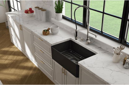 Novi 75 x 46 Fine Fireclay Matte Black Farmhouse Butler Sink