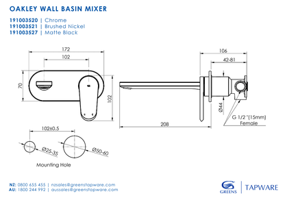 Oakley Wall Basin Mixer W/ Faceplate