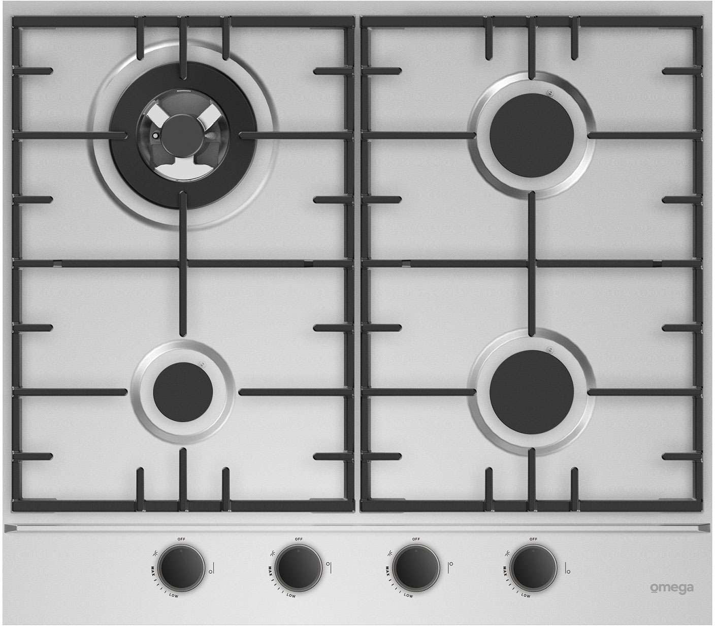Omega 60cm 4 Burner Gas Cooktop  Steel OCG604WX