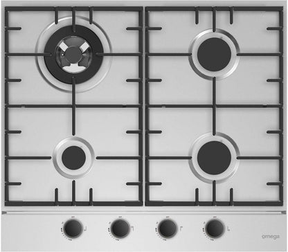 Omega 60cm 4 Burner Gas Cooktop  Steel OCG604WX