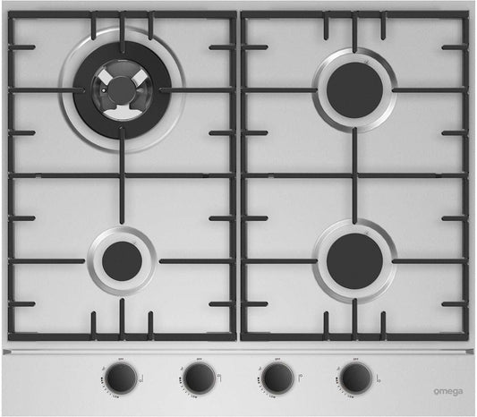 Omega 60cm 4 Burner Gas Cooktop  Steel OCG604WX