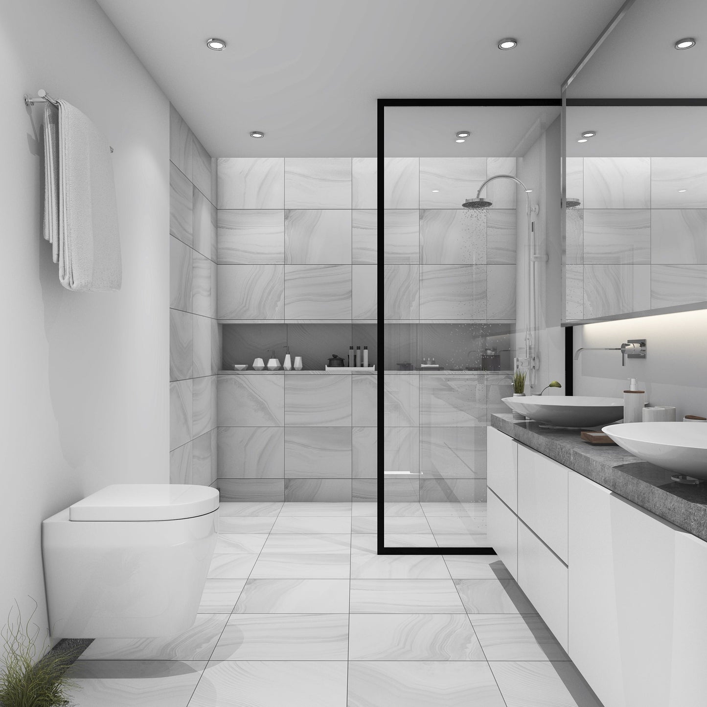 NERA BORDEAUX 0.3 - Up to 1200 x 2000 / Grey with White Pattern / Wall Bracket Chrome