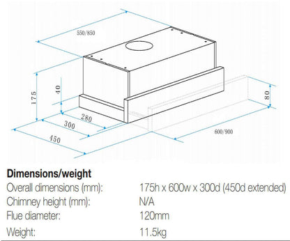 60cm Slide-out Rangehood | ORT6WXA — Omega Appliances