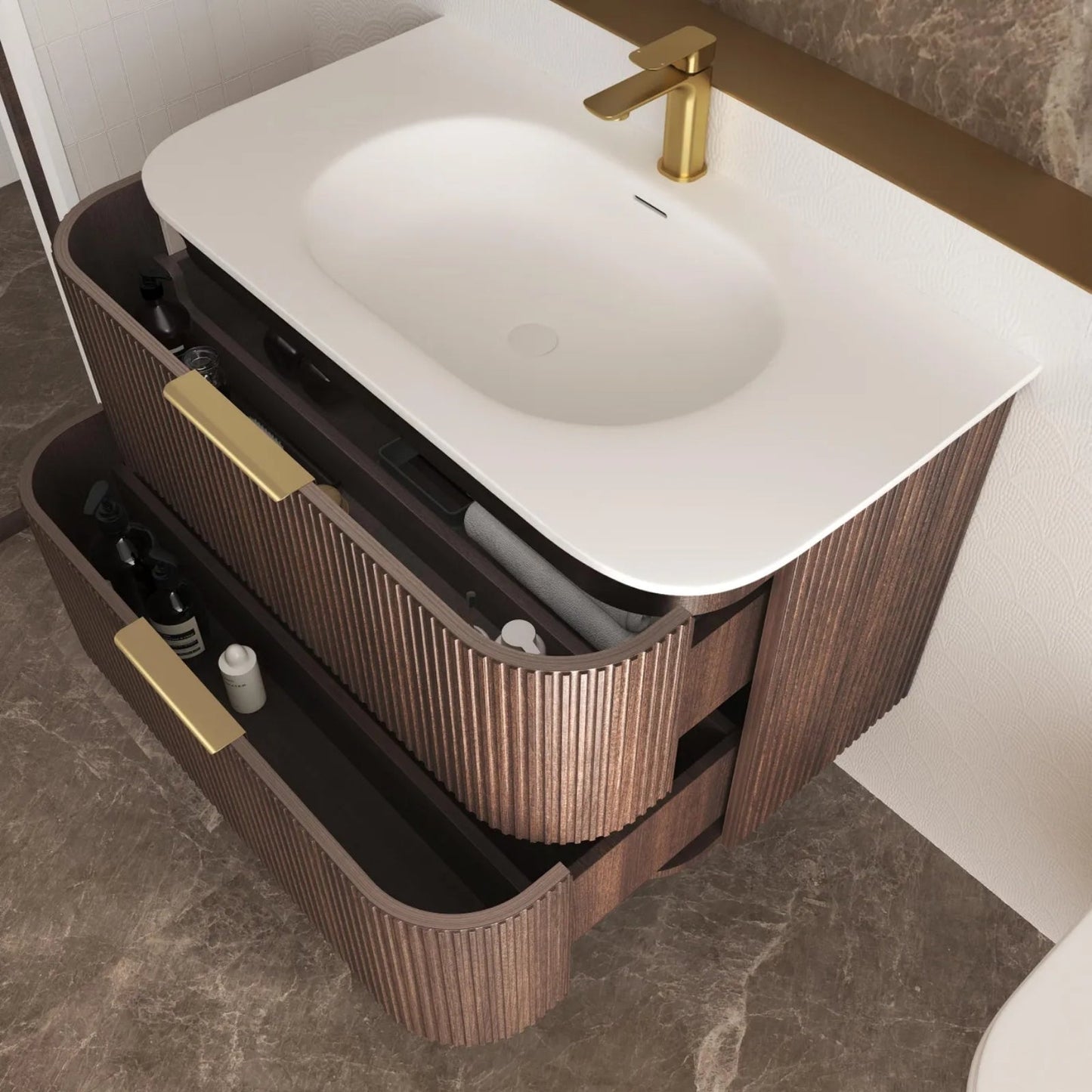 Otti Havana Fluted Curved Wall Hung Vanity with Chloe Silk Top