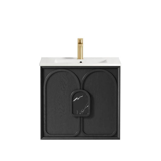 Otti Laguna Mk II Black Oak Wall Hung Vanity with Ceramic Top
