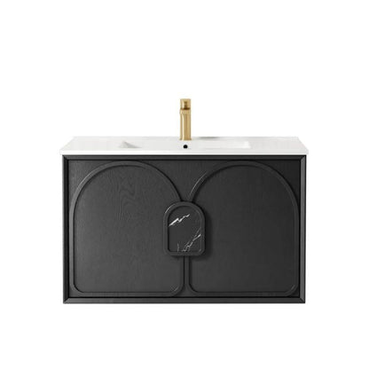 Otti Laguna Mk II Black Oak Wall Hung Vanity with Ceramic Top
