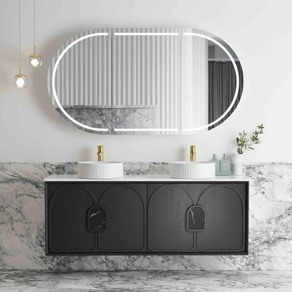 Otti Laguna Mk II Black Oak Wall Hung Vanity with Cloudy Carrara Top