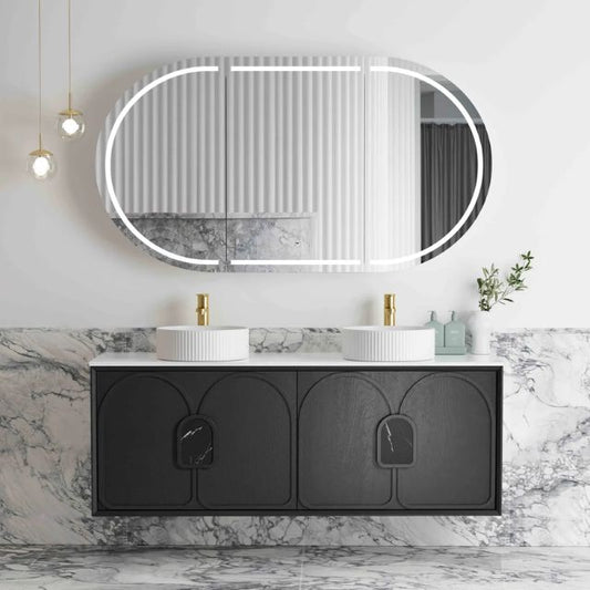 Otti Laguna Mk II Black Oak Wall Hung Vanity with Cloudy Carrara Top
