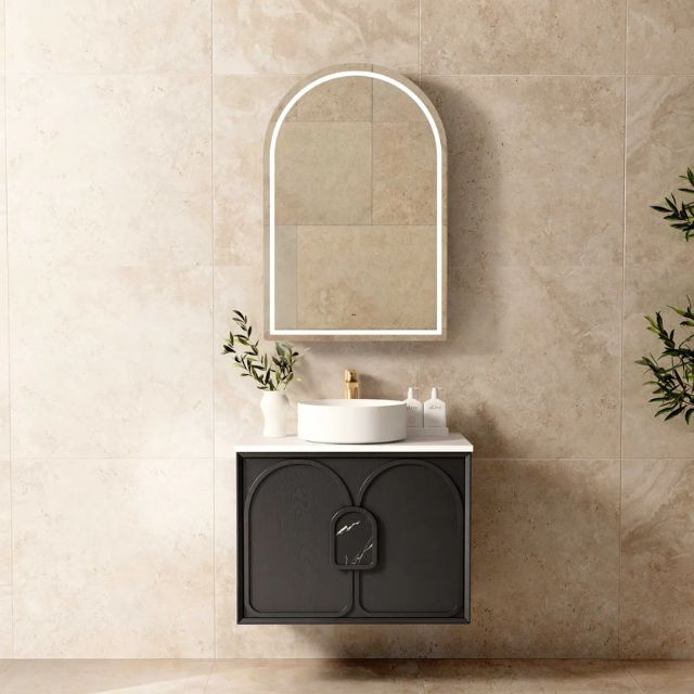 Otti Laguna Mk II Black Oak Wall Hung Vanity with Pure White Top