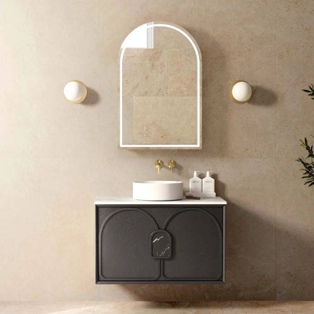 Otti Laguna Mk II Black Oak Wall Hung Vanity with Pure White Top