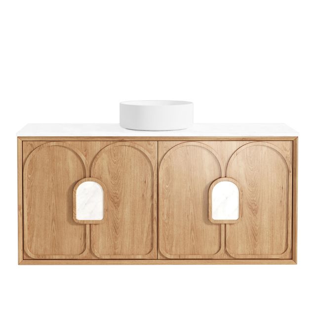 Otti Laguna Mk II Woodland Oak Wall Hung Vanity with Matte White Top
