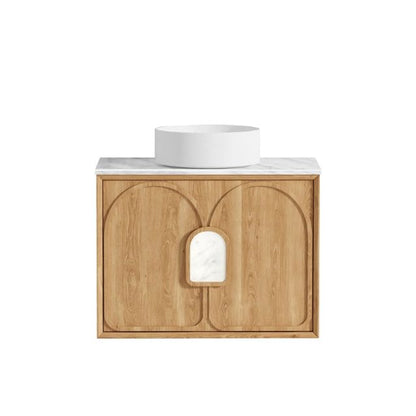 Otti Laguna Mk II Woodland Oak Wall Hung Vanity with Natural Carrara Marble Top