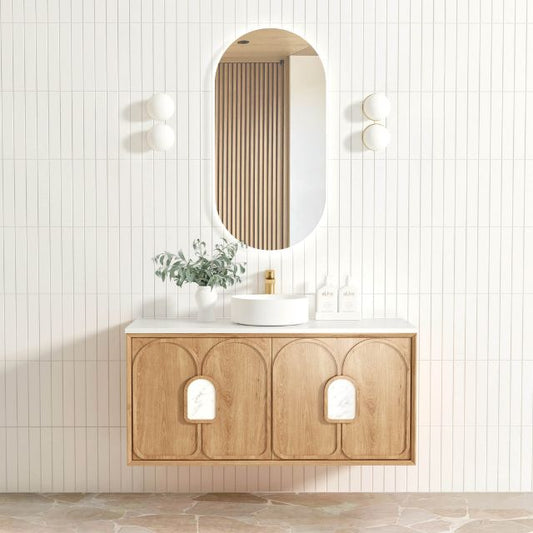 Otti Laguna Mk II Woodland Oak Wall Hung Vanity with Cloudy Carrara Top