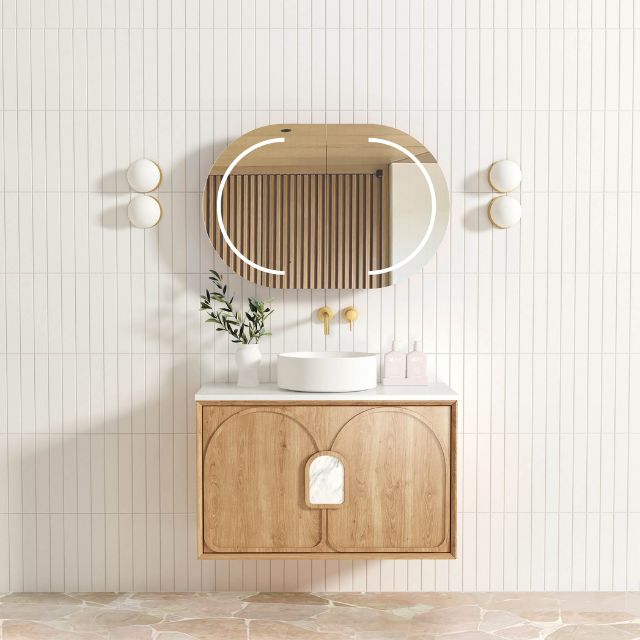 Otti Laguna Mk II Woodland Oak Wall Hung Vanity with Pure White Top