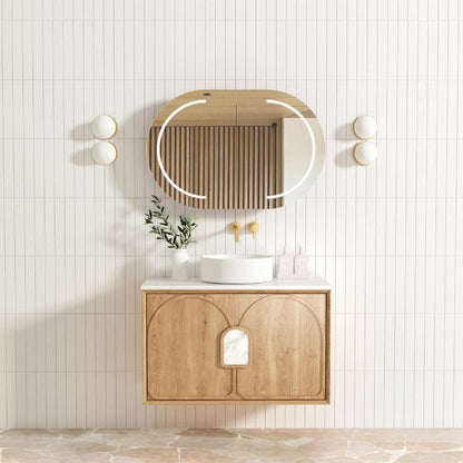 Otti Laguna Mk II Woodland Oak Wall Hung Vanity with Cloudy Carrara Top