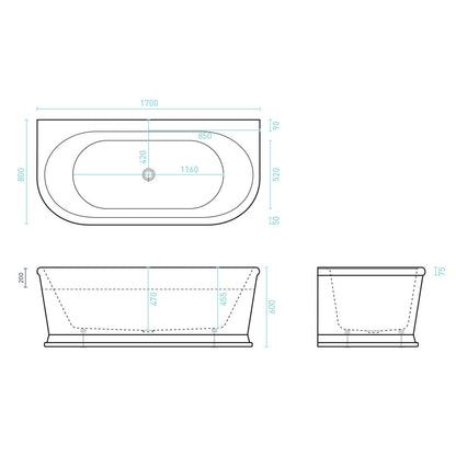 Decina Oxford 1700 Back-To-Wall Freestanding Bath