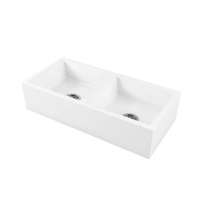 Patri 100 x 47 Fine Fireclay Double Bowl Farmhouse Butler Sink