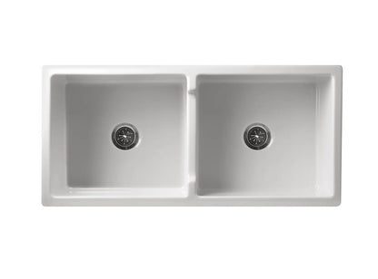 Patri 100 x 47 Fine Fireclay Double Bowl Farmhouse Butler Sink