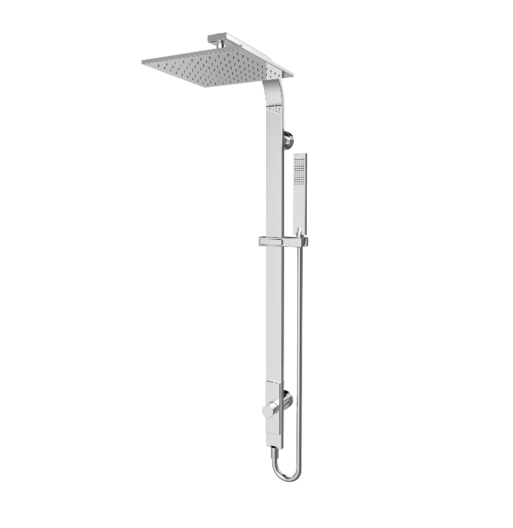 Rain Square Overhead Shower and Handshower on Column, Single Hose.