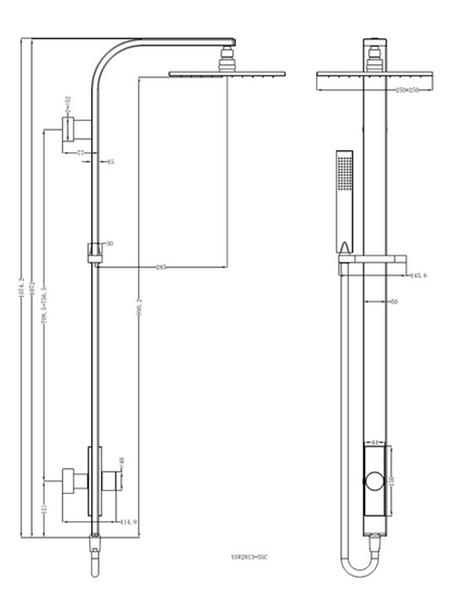 Rain Square Overhead Shower and Handshower on Column, Single Hose.