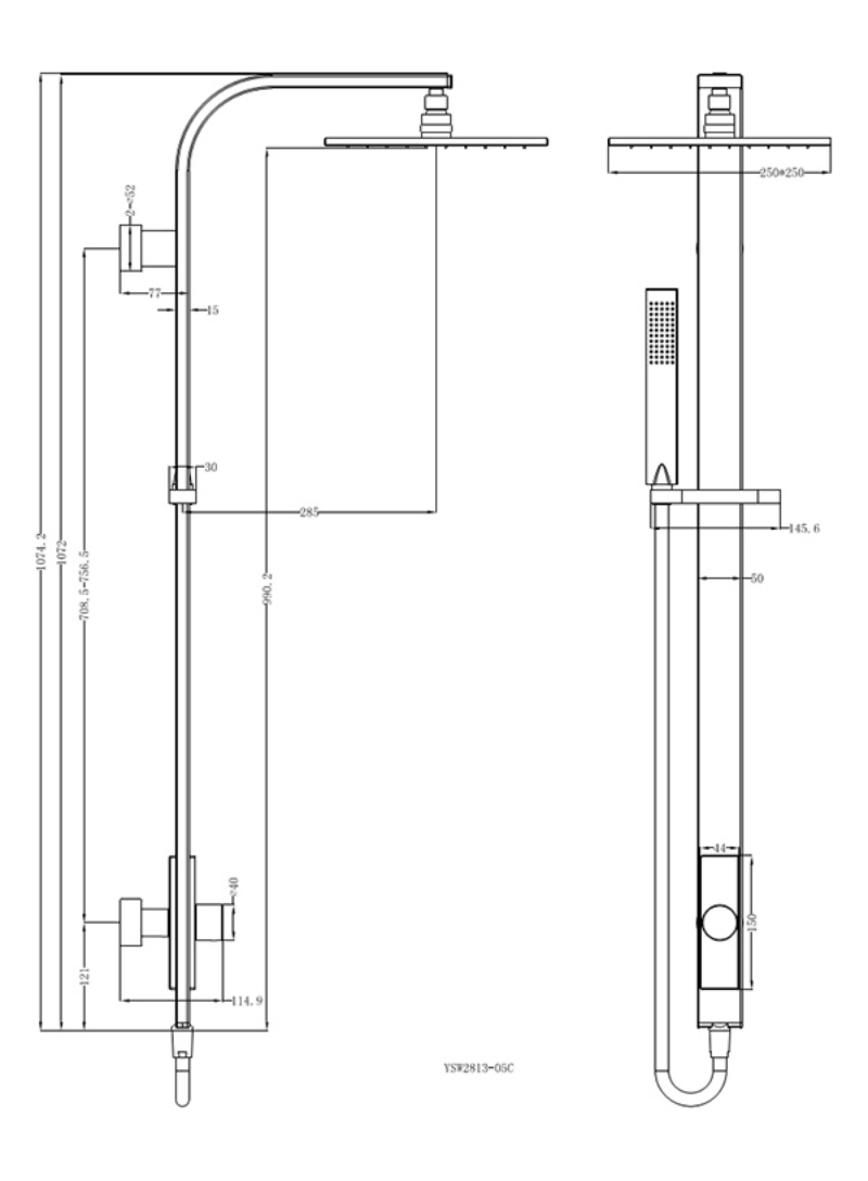 Rain Square Shower Set with Single Hose