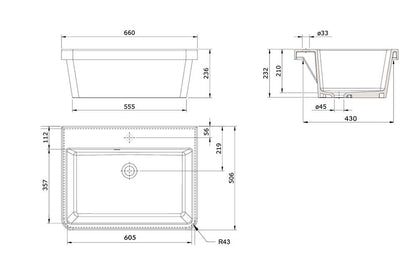 Ravine 66 x 51 Fine Fireclay Inset Sink