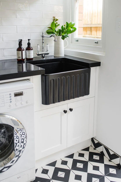 Novi 50 x 46 Fine Fireclay Matte Black Farmhouse Butler Sink