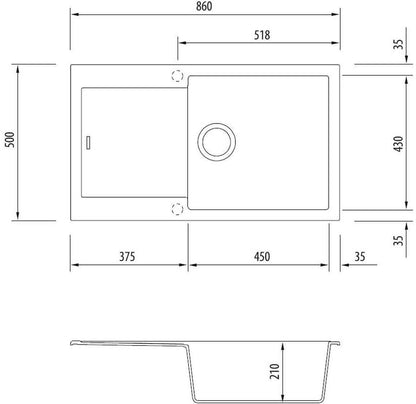 Oliveri Santorini  Single Bowl Inset Sink ST-BL1525