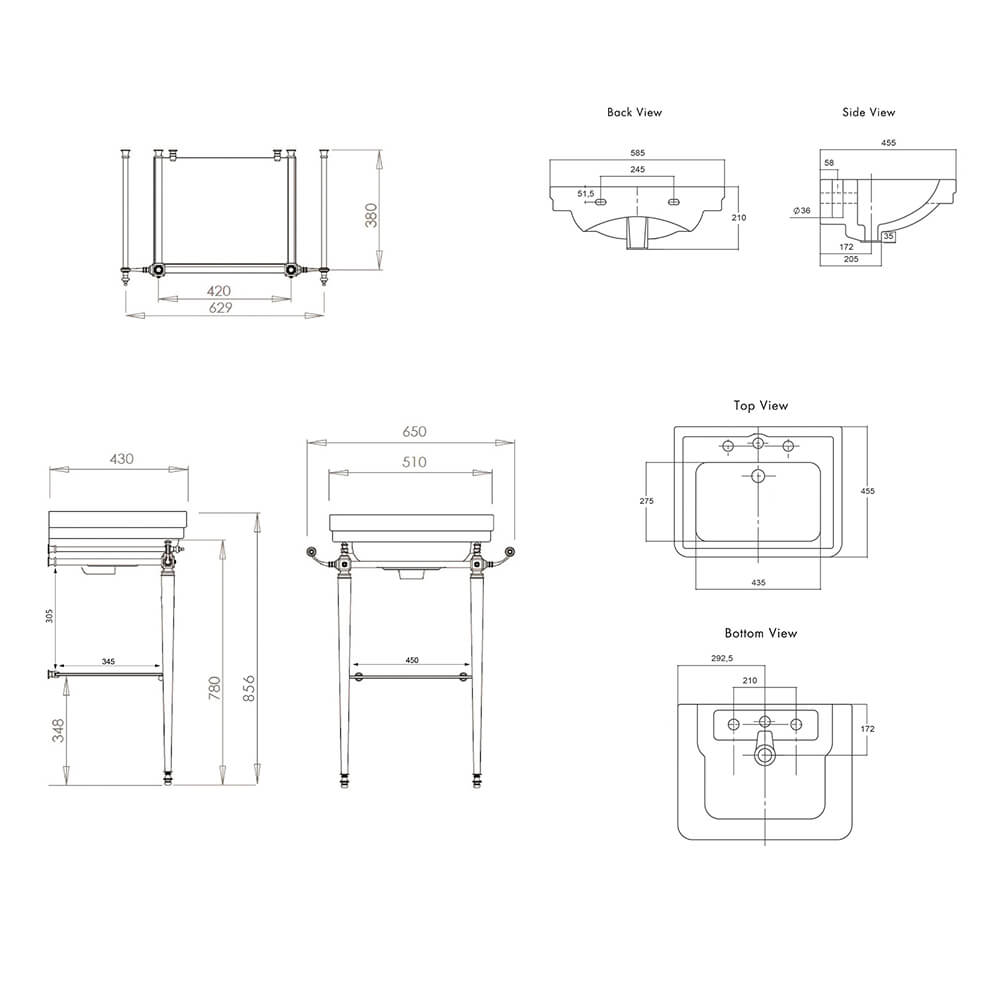 Stafford 58 x 45 English Basin Stand