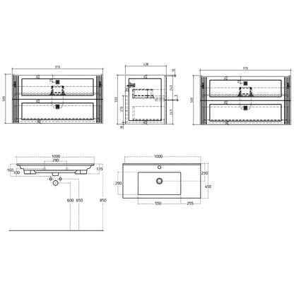 BELBAGNO ATRIA DE LUXE GLOSS  1000MM SINGLE BOWL BACK TO WALL FLOOR STANDING VANITY