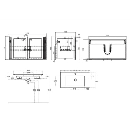 BELBAGNO ATRIA NEO GLOSS  850MM SINGLE BOWL WALL HUNG VANITY