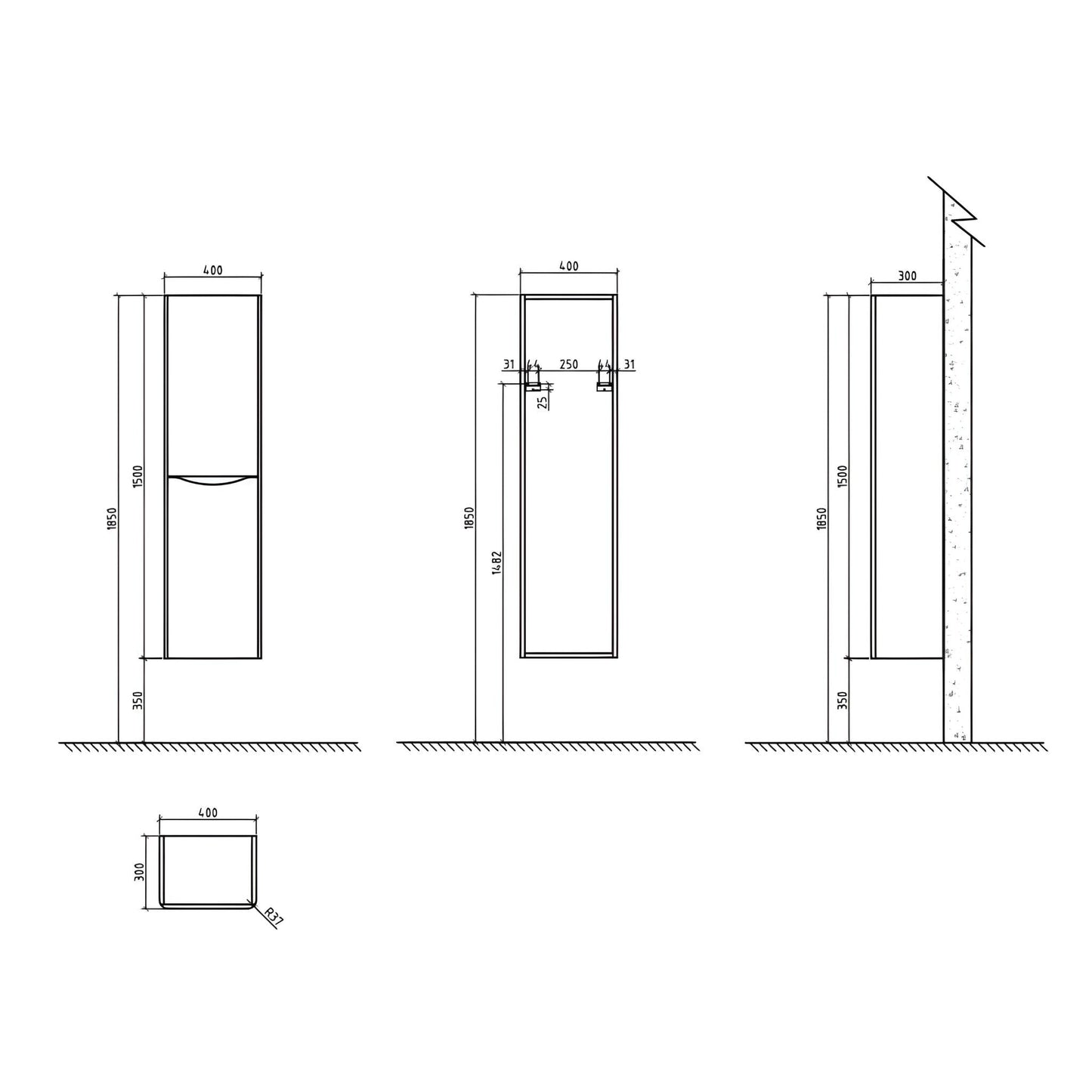 BELBAGNO ANCONA  WOOD WALL HUNG TALL BOY 400MM X 1500MM