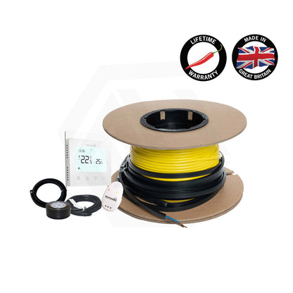 ThermoGroup Thermowire/Thermoscreed Undertile/In Screed Floor Heating Kit with White/Black Glass Thermostat