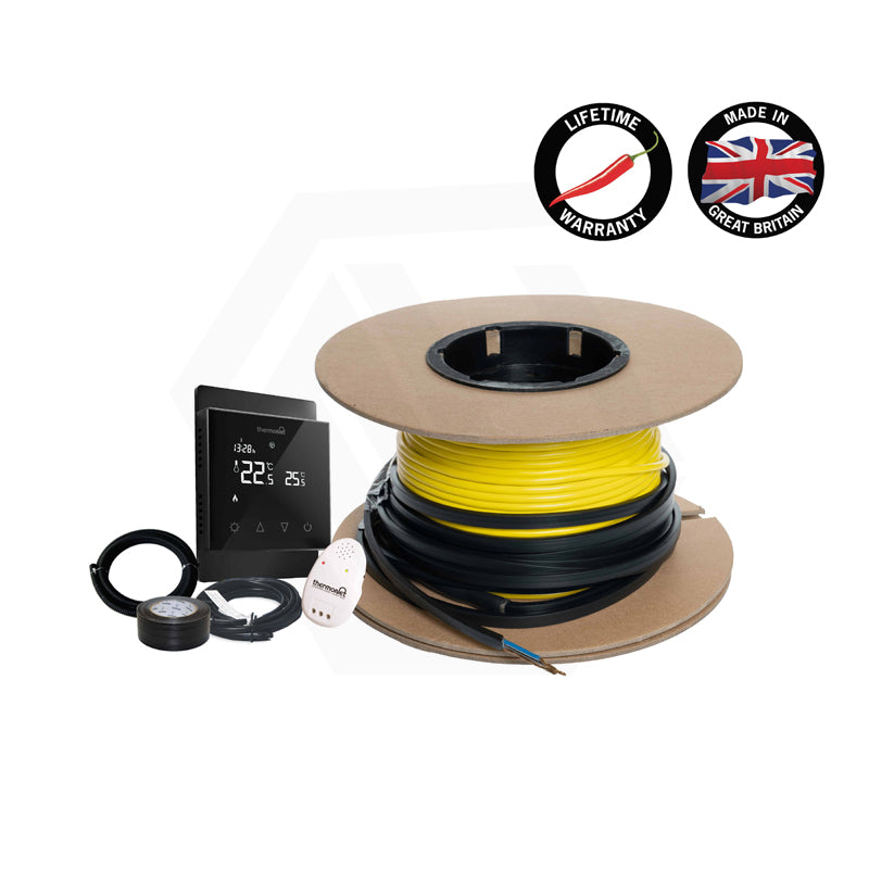ThermoGroup Thermowire/Thermoscreed Undertile/In Screed Floor Heating Kit with White/Black Glass Thermostat