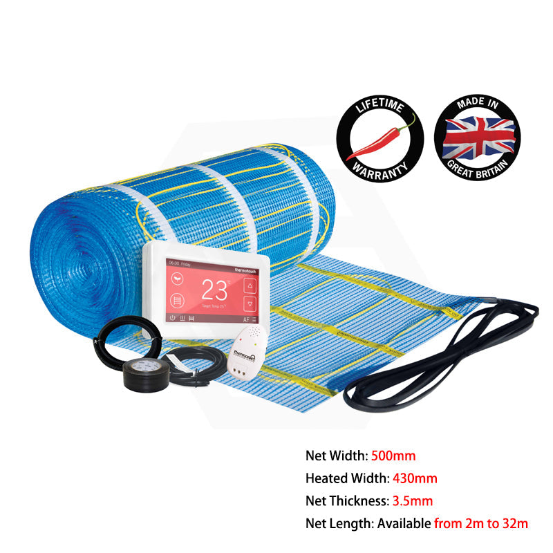 ThermoGroup Thermonet 150-200W/m² Undertile/In Screed Heating Kit with White/Black Dual Thermostat