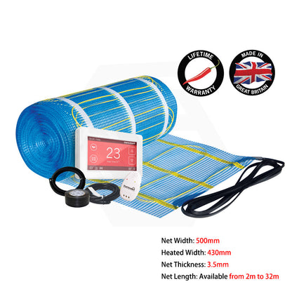 ThermoGroup Thermonet 150-200W/m² Undertile/In Screed Heating Kit with White/Black Dual Thermostat
