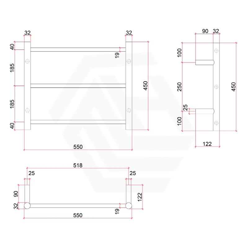 ThermoGroup 3/9 Bars 240V Budget Straight Round Ladder Heated Towel Rail Polished Stainless Steel