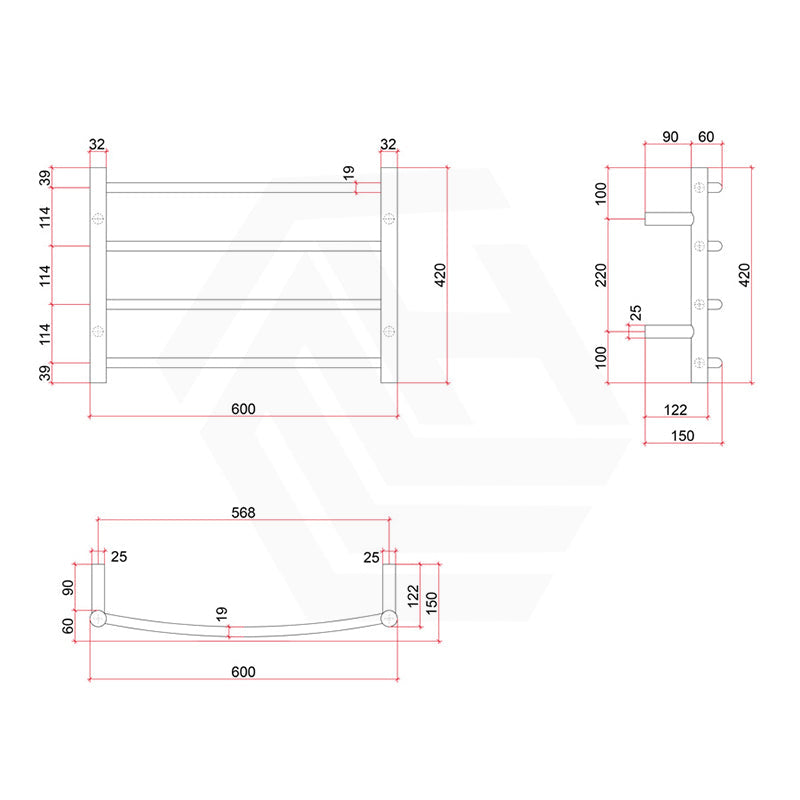 ThermoGroup 4/12 Bars 240V Curved Round Ladder Heated Towel Rail Polished Stainless Steel